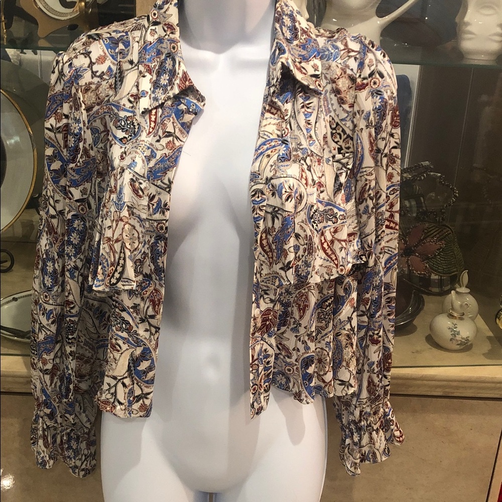 Zara Multicolor Paisley Blouse flirty sleeves and double layer style sz M